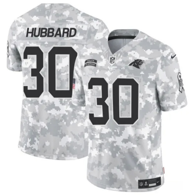 Men's Carolina Panthers #30 Chuba Hubbard 2024 F.U.S.E Arctic Camo Salute To Service Limited Stitched Football Jersey