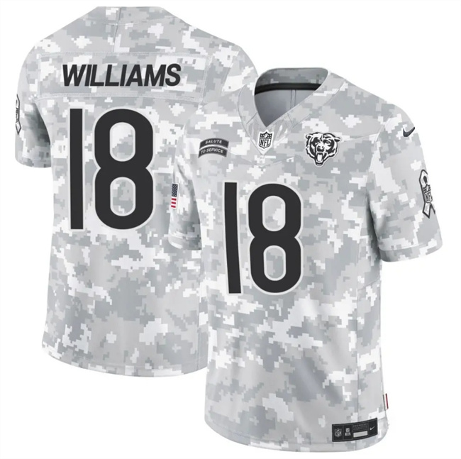 Men's Chicago Bears #18 Caleb Williams 2024 F.U.S.E Arctic Camo Salute To Service Limited Stitched Football Jersey