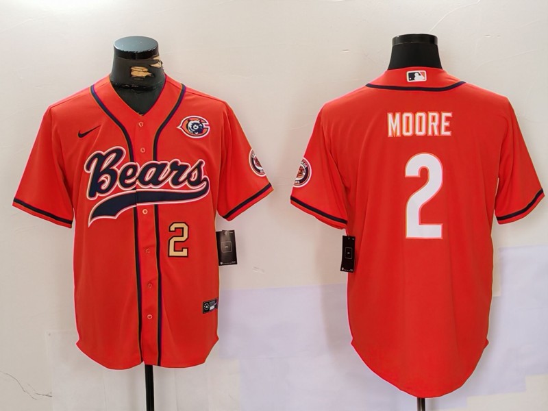 Men's Chicago Bears #2 DJ Moore Orange Throwback With Patch Cool Base Stitched Baseball Jerseys