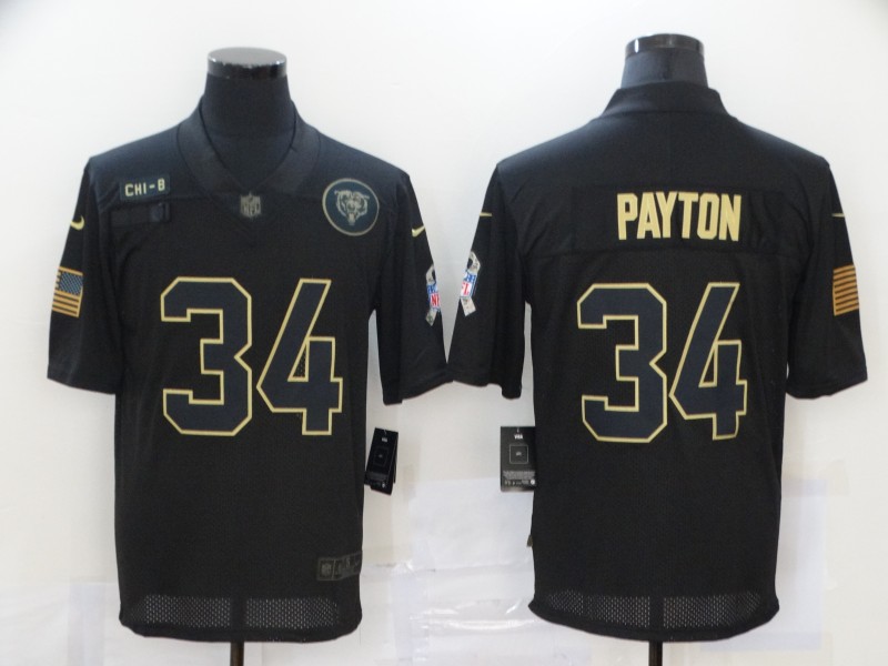 Men's Chicago Bears #34 Walter Payton Black 2020 Salute To Service Stitched NFL Nike Limited Jersey