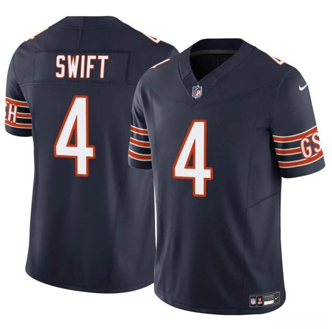 Men's Chicago Bears #4 D'Andre Swift Navy 2023 F.U.S.E. Vapor Football Stitched Jersey