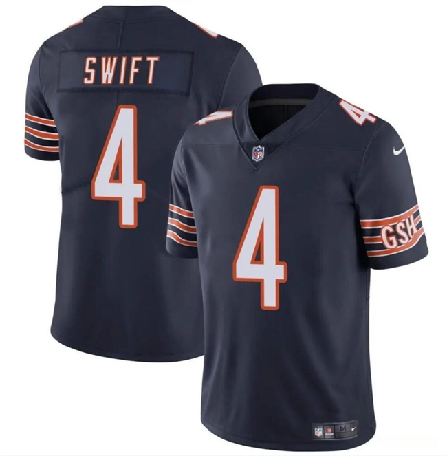 Men's Chicago Bears #4 D'Andre Swift Navy Vapor Football Stitched Jersey