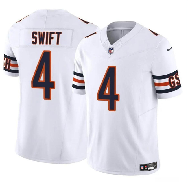 Men's Chicago Bears #4 D'Andre Swift White 2023 F.U.S.E. Vapor Football Stitched Jersey