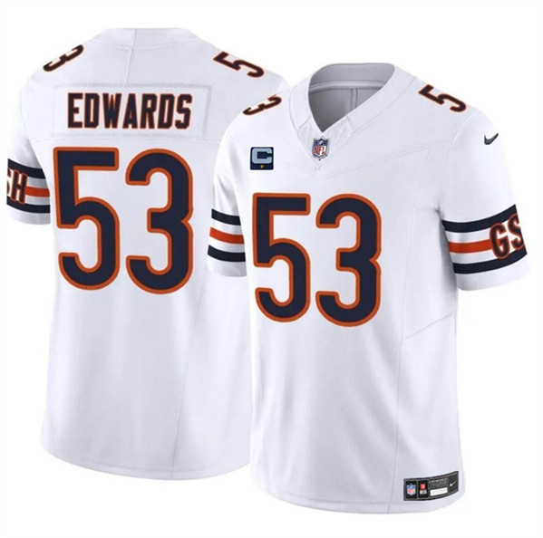 Men's Chicago Bears #53 T.J. Edwards White 2024 F.U.S.E. With 1-star C Patch Vapor Untouchable Limited Football Stitched Jersey