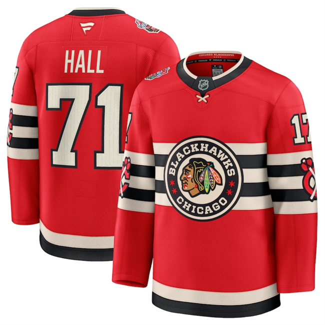 Men's Chicago Blackhawks #71 Taylor Hall Red 2024-25 Winter Classic Stitched Hockey Jersey