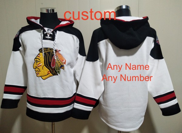 Men's Chicago Blackhawks Custom White All Stitched Hooded Sweatshirt Ageless Must Have Lace Up Pullover Hoodie