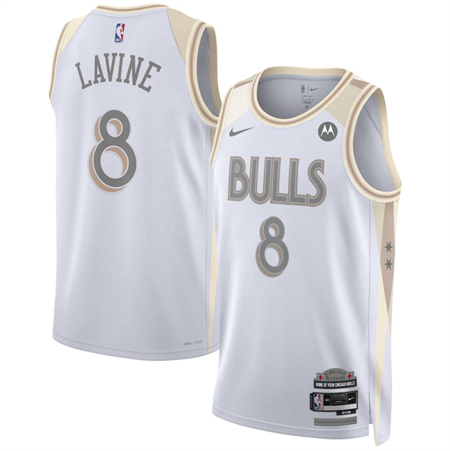 Men's Chicago Bulls #8 Zach LaVine White 2024-25 City Edition Stitched Basketball Jersey