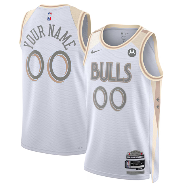 Men's Chicago Bulls Active Player Custom White 2024-25 City Edition Stitched Basketball Jersey