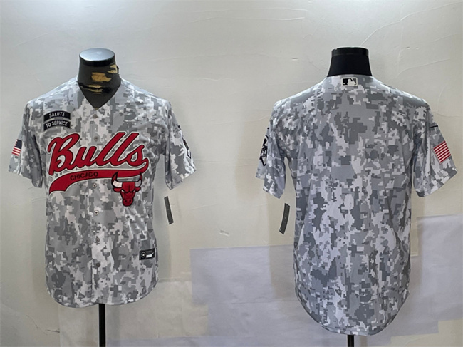 Men's Chicago Bulls Blank 2024 Arctic Camo Salute To Service Stitched Baseball Jersey