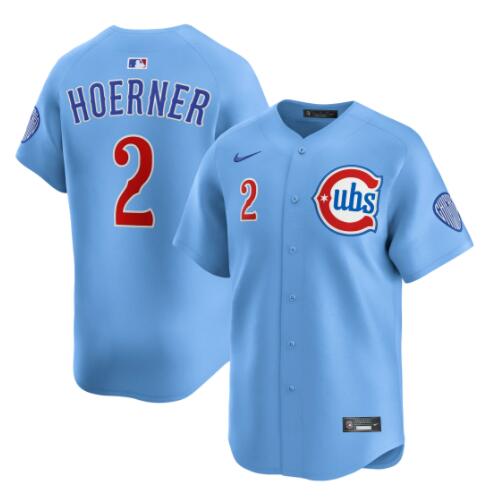 Men's Chicago Cubs #2 Nico Hoerner Blues Alternate Limited Baby Blue city Jersey by Nike