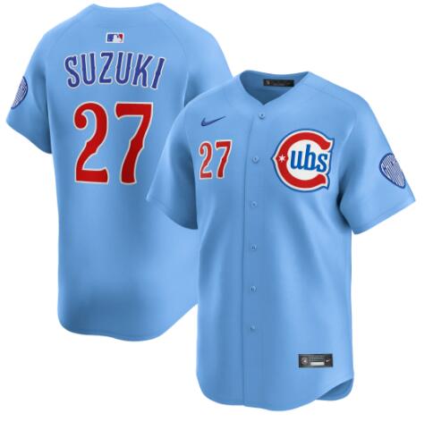 Men's Chicago Cubs #27 Seiya Suzuki Blues Alternate Limited Baby Blue city Jersey by Nike