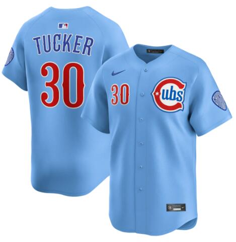 Men's Chicago Cubs #30 Kyle Tucker Blues Alternate Limited Baby Blue city Jersey by Nike