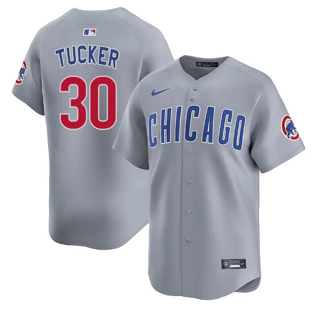 Men's Chicago Cubs #30 Kyle Tucker Nike Gray Road Replica Player Jersey