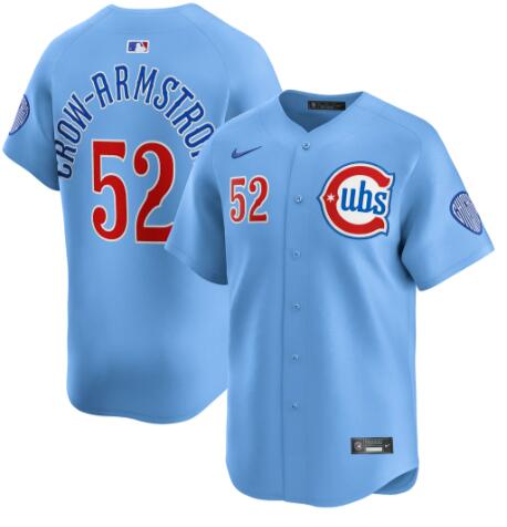 Men's Chicago Cubs #52 Pete Crow-Armstrong Blues Alternate Limited Baby Blue city Jersey by Nike