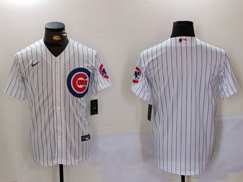 Men's Chicago Cubs Blank White With Patch Stitched Cool Base Nike Jersey