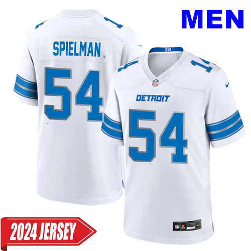 Men's Chris Spielman #54 Detroit Lions Away Game 2024 Jersey – White