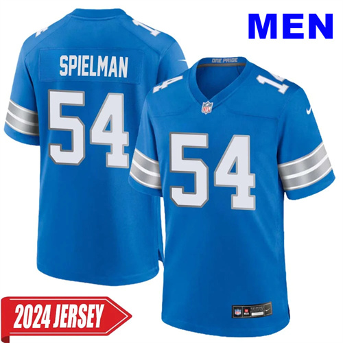 Men's Chris Spielman No 54 Detroit Lions Home Game 2024 Jersey – Blue