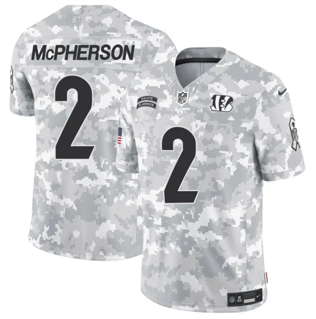 Men's Cincinnati Bengals #2 Evan McPherson 2024 F.U.S.E Arctic Camo Salute To Service Limited Stitched Football Jersey