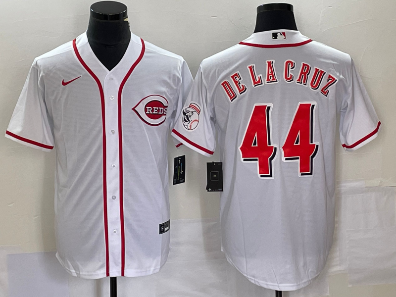 Men's Cincinnati Reds #44 Elly De La Cruz White With Patch Cool Base Stitched Baseball Jersey