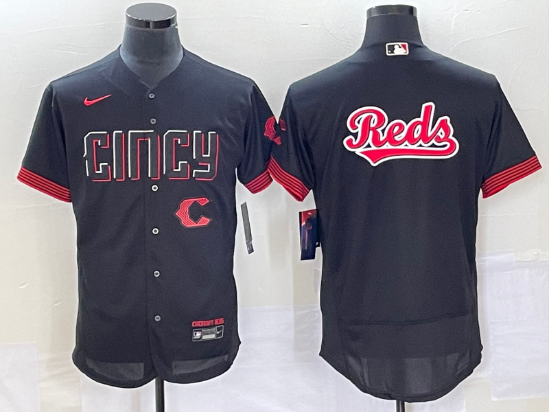 Men's Cincinnati Reds Blank Black 2023 City Connect Flex Base Stitched Jersey 1