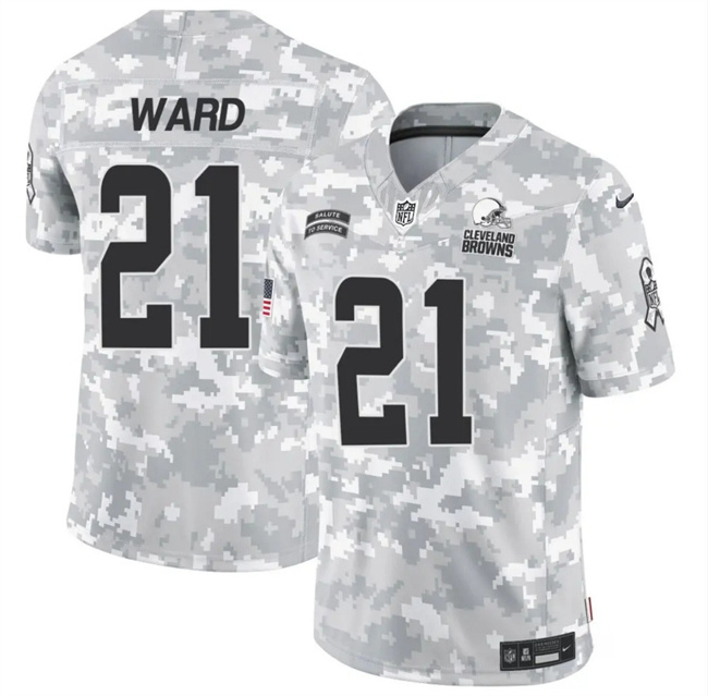 Men's Cleveland Browns #21 Denzel Ward 2024 F.U.S.E Arctic Camo Salute To Service Limited Stitched Football Jersey