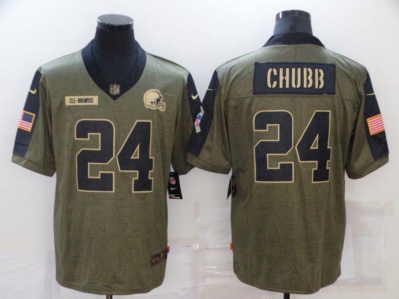 Men's Cleveland Browns #24 Nick Chubb Nike Olive 2021 Salute To Service Limited Player  Jersey