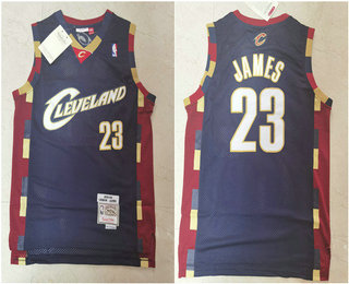 Men's Cleveland Cavaliers #23 LeBron James 2003-04 Navy Blue Hardwood Classics Soul Swingman Throwback Jersey