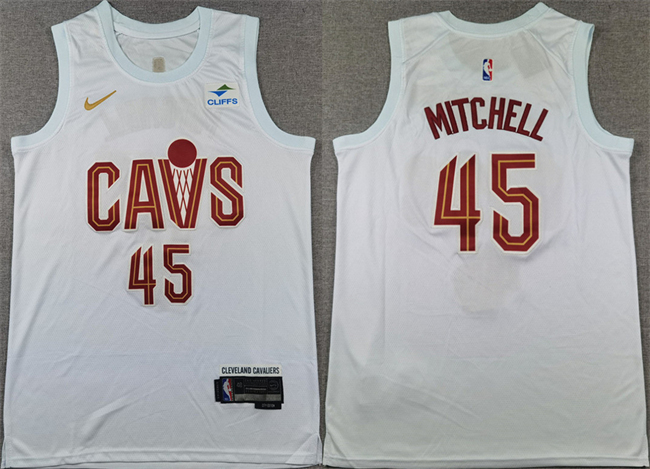 Men's Cleveland Cavaliers #45 Donovan Mitchell White Association Edition Stitched Jersey