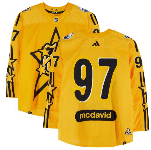 Men's Connor Mcdavid 2024 NHL All-Star #97 Game Team-Issued Player Yellow Primegreen Gold Stitched Hockey Jersey