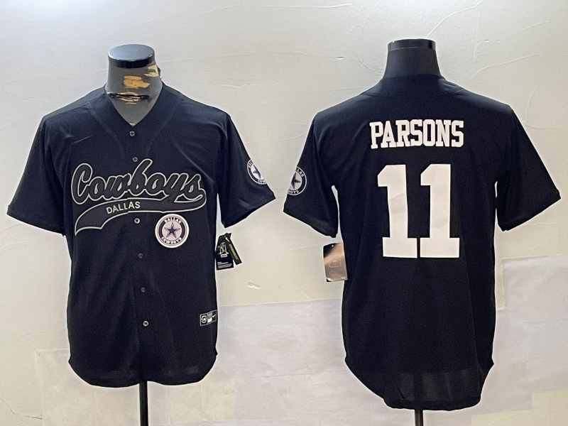 Men's Dallas Cowboys #11 Micah Parsons Black With Patch Cool Base Stitched Baseball Jersey