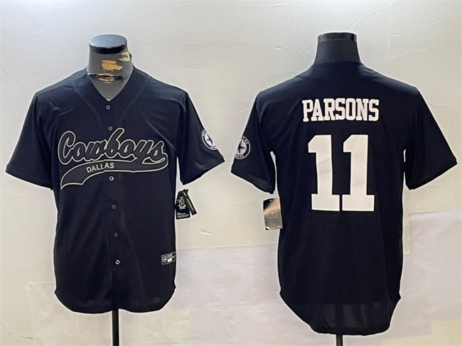 Men's Dallas Cowboys #11 Micah Parsons Black With Patch Cool Base Stitched Baseball Jersey1