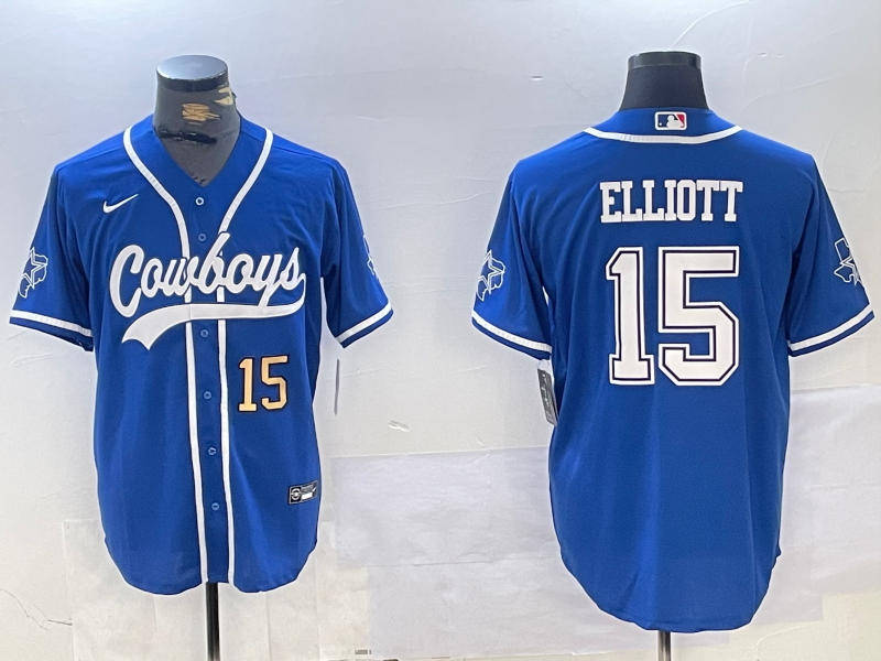 Men's Dallas Cowboys #15 Ezekiel Elliott Light Blue Cool Base Stitched Baseball Jerseys