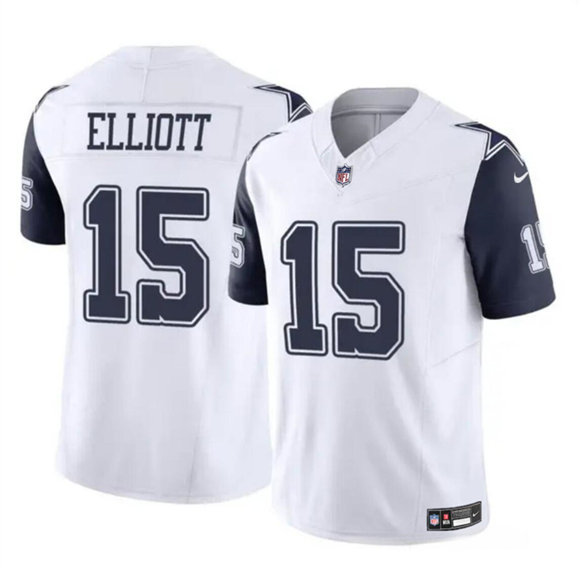 Men's Dallas Cowboys #15 Ezekiel Elliott White 2023 F.U.S.E Color Rush Limited Football Stitched Jersey