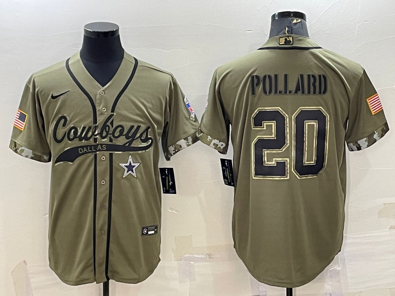 Men's Dallas Cowboys #20 Tony Pollard 2022 Olive Salute to Service Cool Base Stitched Baseball Jersey