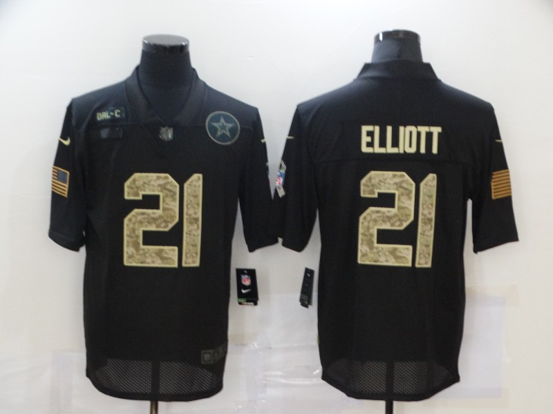 Men's Dallas Cowboys #21 Ezekiel Elliott Black Camo 2020 Salute To Service Stitched NFL Nike Limited Jersey