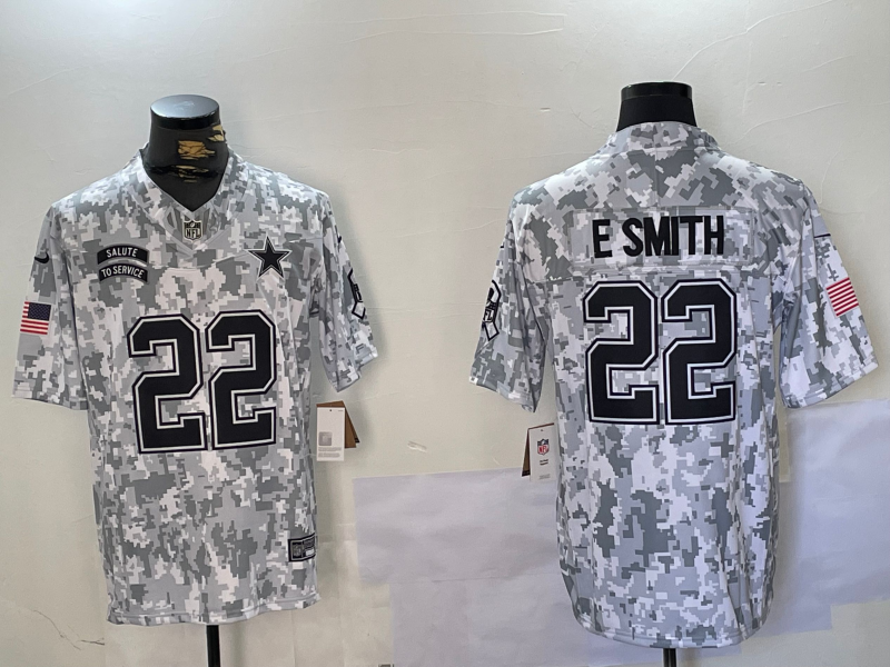 Men's Dallas Cowboys #22 Emmitt Smith Arctic Camo 2024 FUSE Salute to Service Limited Stitched Jersey