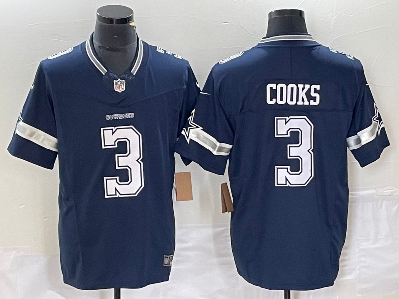 Men's Dallas Cowboys #3 Brandin Cooks Navy Blue 2023 FUSE Vapor Stitched Jersey