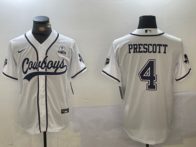 Men's Dallas Cowboys #4 Dak Prescott White With 1960 Patch Cool Base Stitched Baseball Jersey