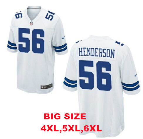 BIG SIZE Dallas Cowboys #56 HOLLYWOOD HENDERSON Men's White Stitched Football Game 4XL 5XL 6XL Jersey