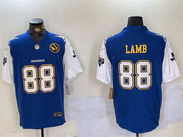 Men's Dallas Cowboys #88 CeeDee Lamb 2024 F.U.S.E. Navy Gold With Texas & John Madden Patch Football Stitched Jersey