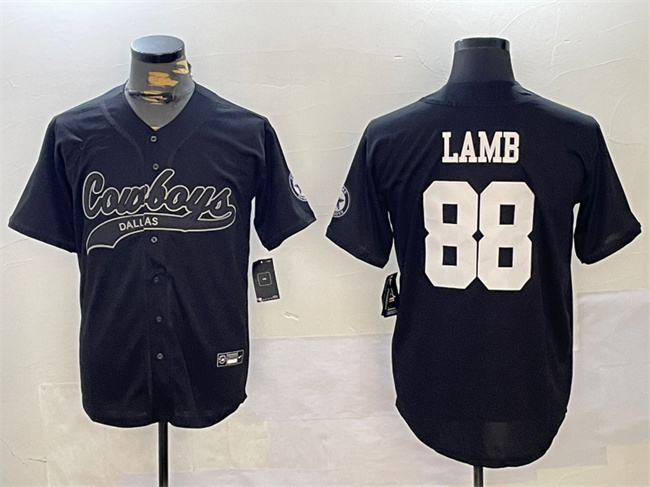 Men's Dallas Cowboys #88 CeeDee Lamb Black With Patch Cool Base Stitched Baseball Jersey1