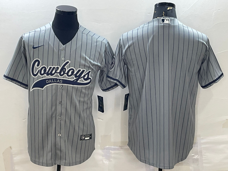 Men's Dallas Cowboys Blank Grey Pinstripe With Patch Cool Base Stitched Baseball Jersey