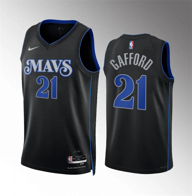 Men's Dallas Mavericks #21 Daniel Gafford Black 2023-24 City Edition Stitched Basketball Jersey