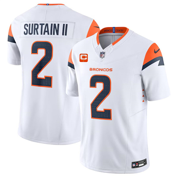 Men's Denver Broncos #2 Pat Surtain II White 2024 F.U.S.E. Wit 1-Star C Patch Vapor Limited Football Stitched Jersey