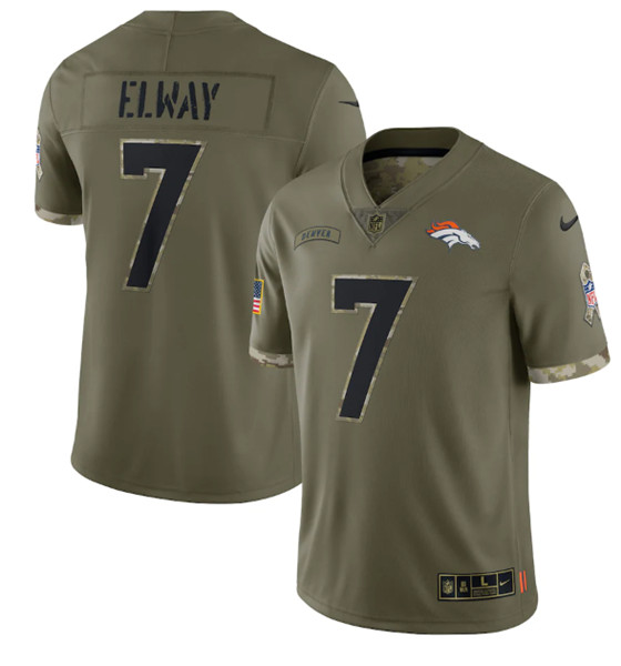 Men's Denver Broncos #7 John Elway 2022 Olive Salute To Service Limited Stitched Jersey