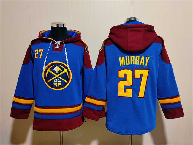 Men's Denver Nuggets #27 Jamal Murray Blue Red Lace-Up Pullover Hoodie