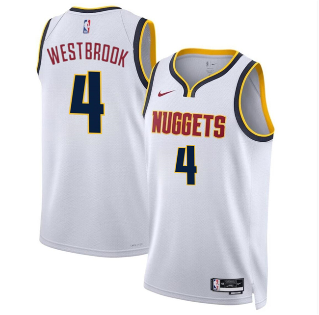 Men's Denver Nuggets #4 Russell Westbrook White 2024 Association Edition Stitched Basketball Jersey