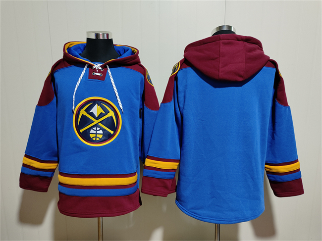 Men's Denver Nuggets Blank Blue Red Lace-Up Pullover Hoodie