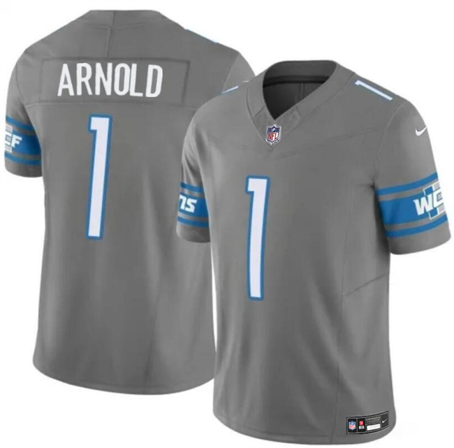 Men's Detroit Lions #1 Terrion Arnold Gray 2024 Draft F.U.S.E. Vapor Untouchable Limited Football Stitched Jersey