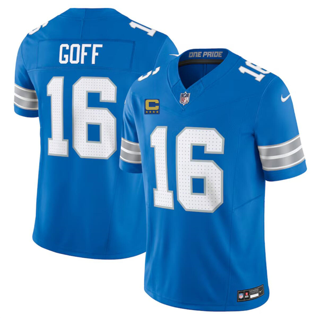 Men's Detroit Lions #16 Jared Goff Blue 2024 F.U.S.E. With 4-Star C Patch Vapor Limited Stitched Jersey